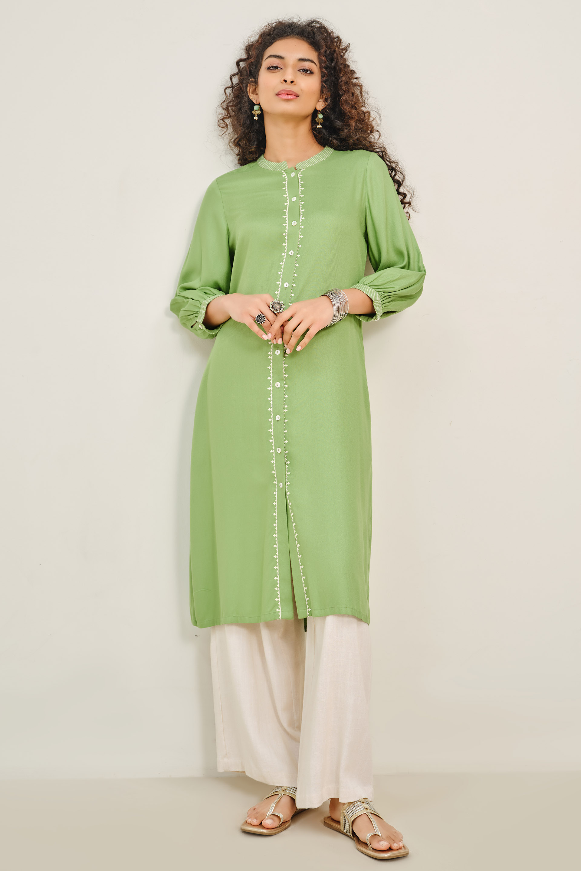 Green Mausam Embroidered Kurta, Sage Green, image 3